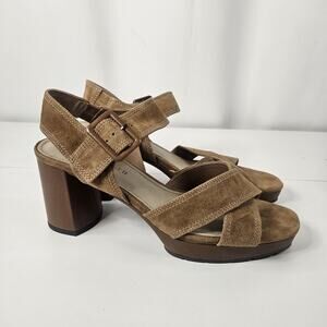 Donald J. Pliner Sandals Women's 10M Geni Camel Brown Suede Block Heels NWT